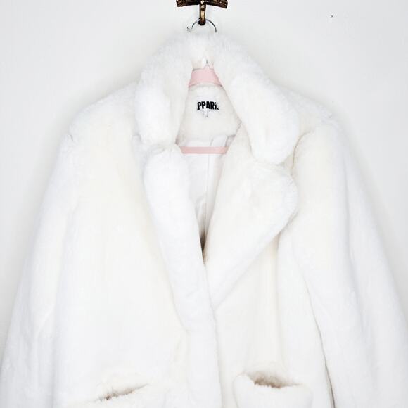 Apparis Sophie Faux Fur Ivory White Cream Mid Length Coat Jacket Medium - Picture 4 of 15